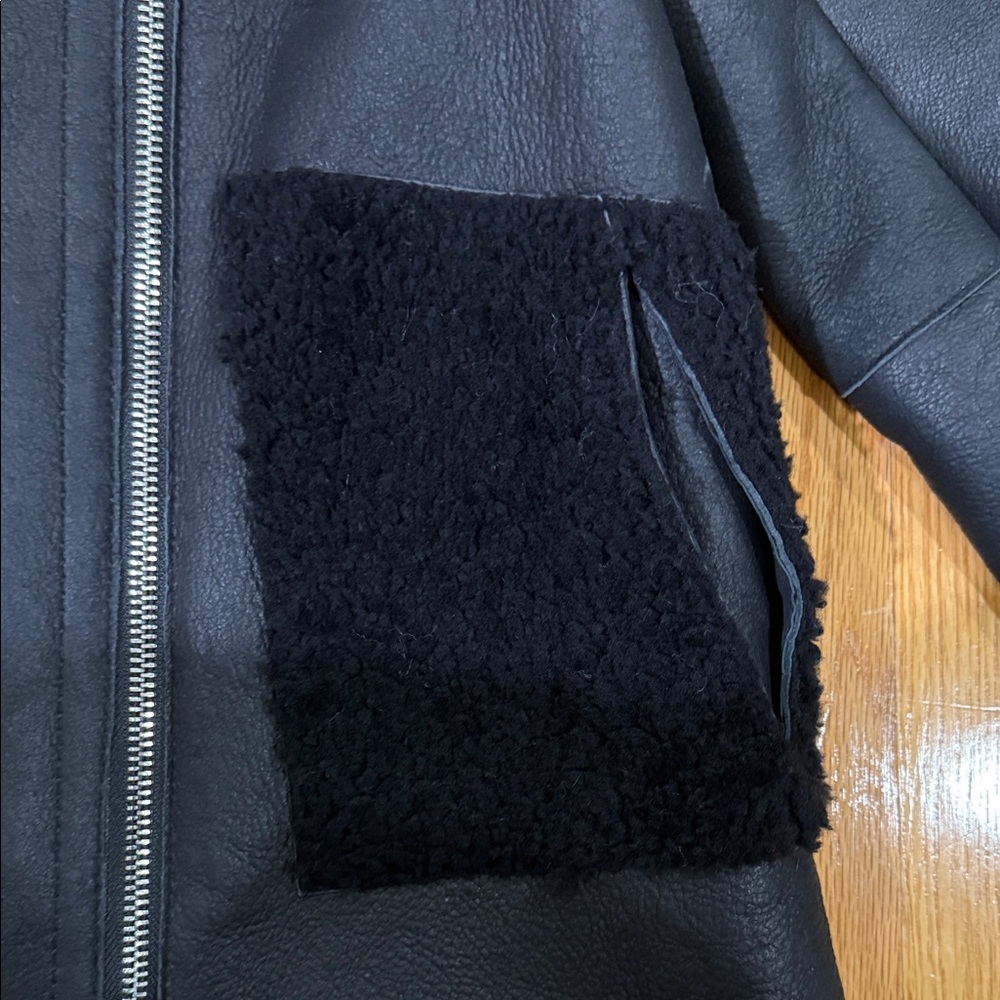Zara Real Sheep Leather Black Faux Shearling Aviator Jacket - Picture 4 of 11